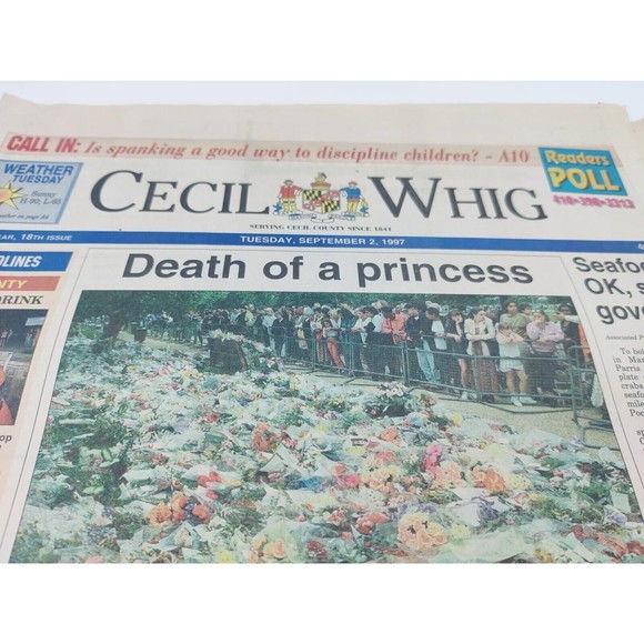 Vintage Tuesday September 2nd 1997 Newspaper Death Of Diana CECIL WHIG Maryland - Picture 2 of 7